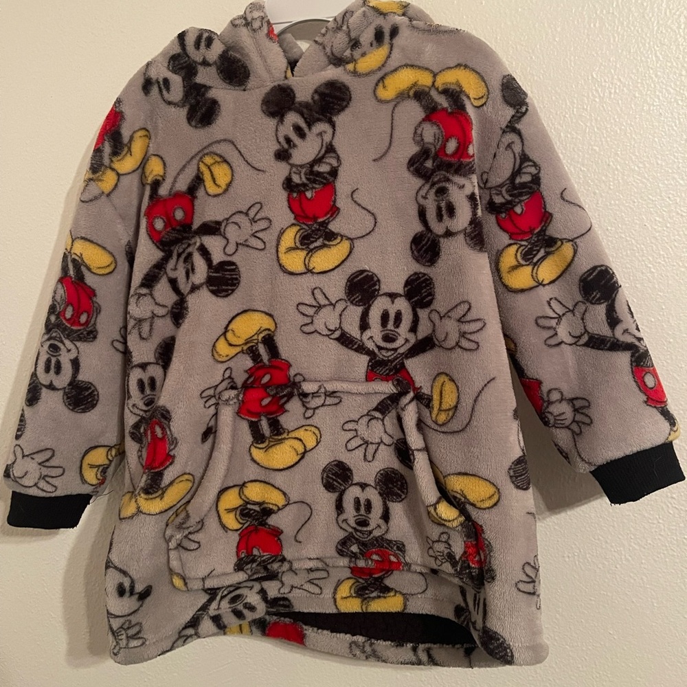 Disney Mickey Mouse Fleece Hoodie – Gray Plush Pullover, Toddler Size 4T